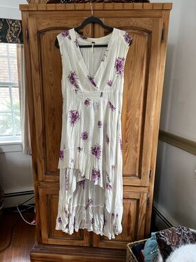 Free people White Floral High-Low Sleeveless Dress with Purple Print